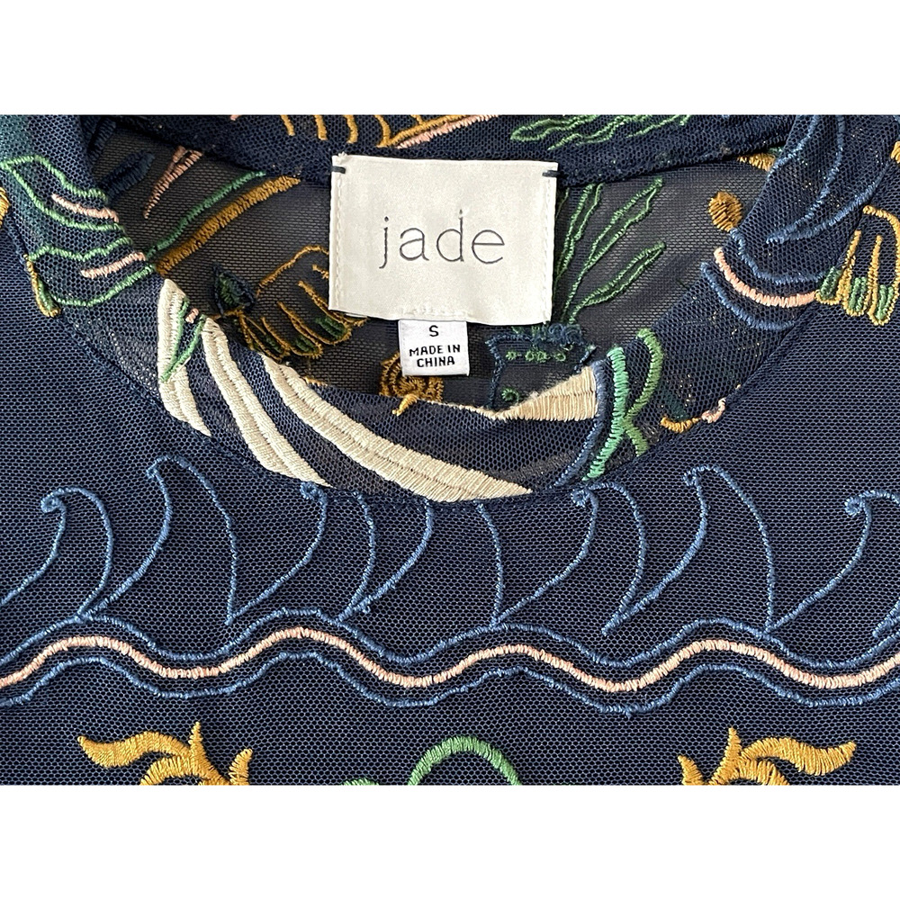 JADE by JOHNNY WAS Size Small Kaia Mesh Navy Del Mar Embroidered PulloverTop - Picture 3 of 13